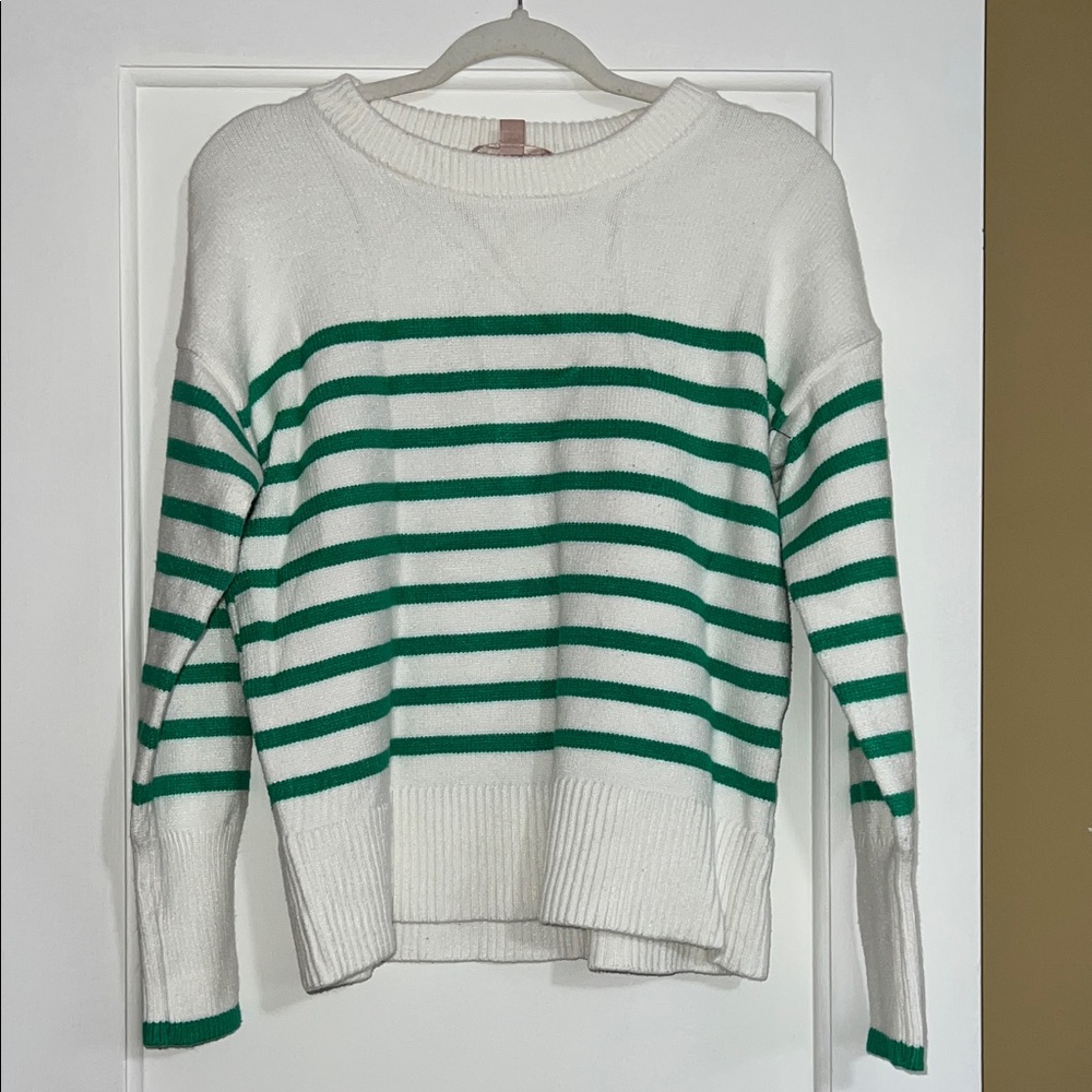 Philosophy Green and White Striped Crew Neck Sweater